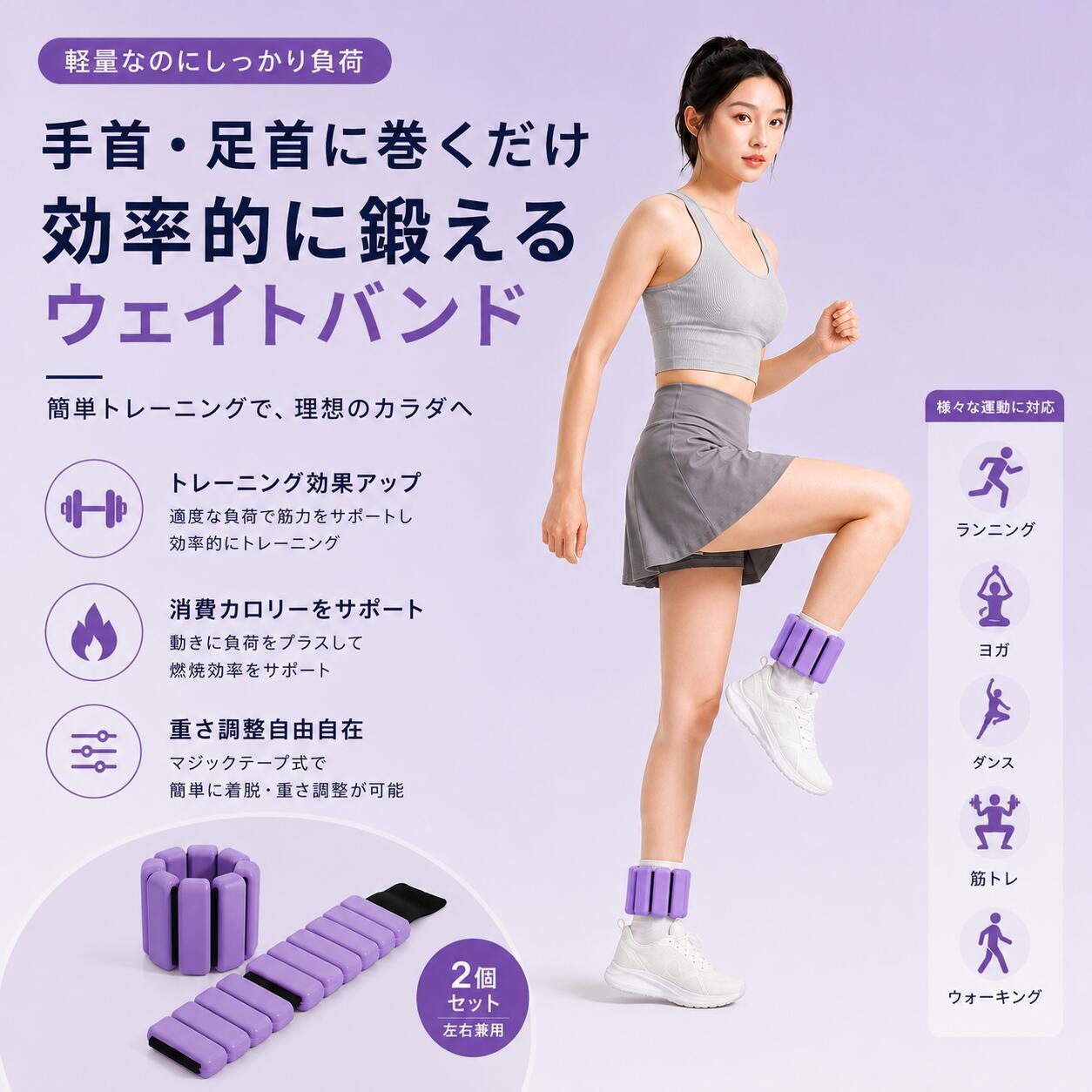 リストウェイト アンクルウェイト 0.5kg×2 1kg×2 手首 足首 ウェイトバンド 筋トレ ウォーキング ダイエット フィットネス リハビリ 男女兼用