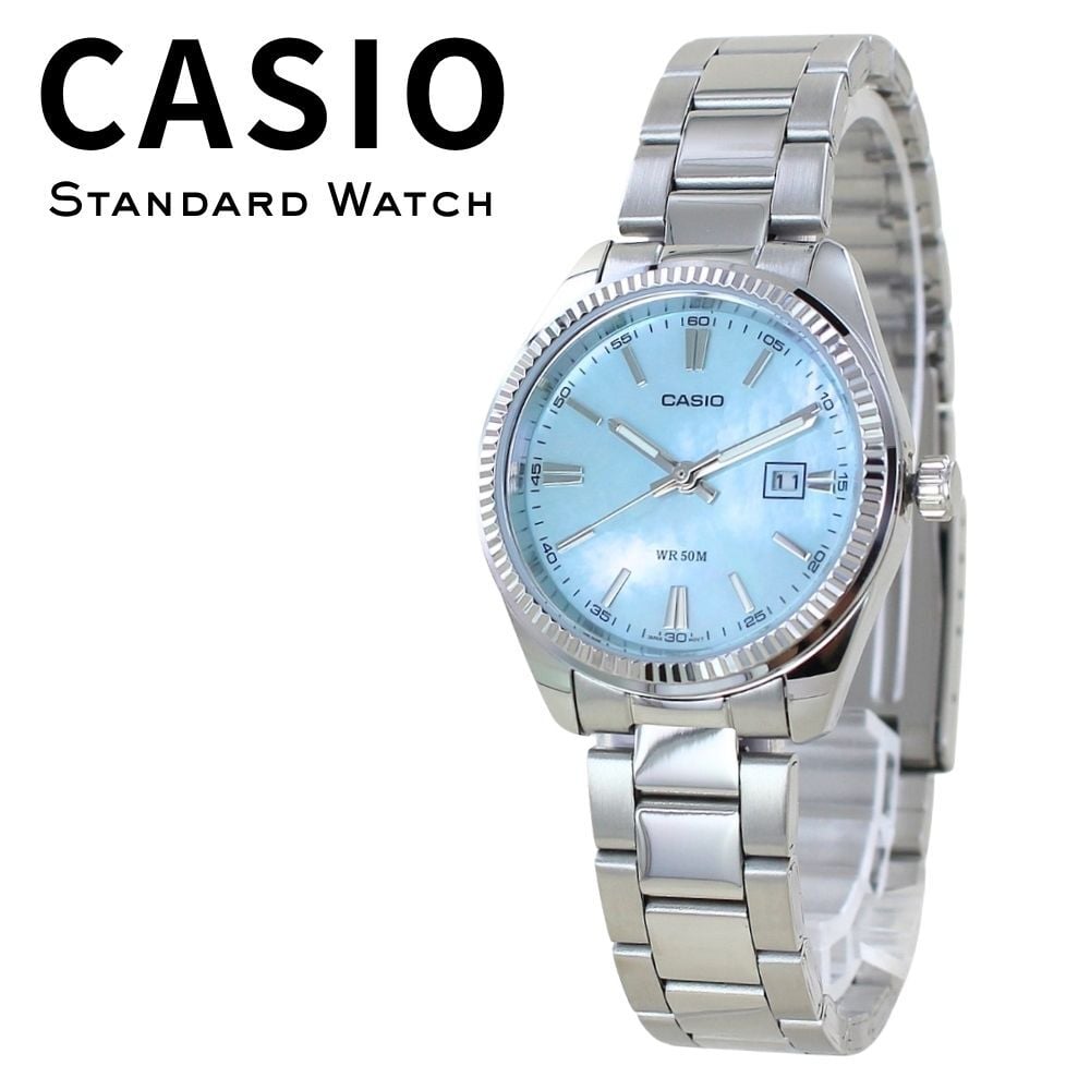 箱なし カシオ 腕時計 レディース CASIO アイスブルー 水色 シルバー 5気圧防水 日付 カレンダー 小さめ メタル 海外モデル 逆輸入 シンプル 上品 仕事 通勤 誕生日 プレゼント ギフト 成人 卒業 入学