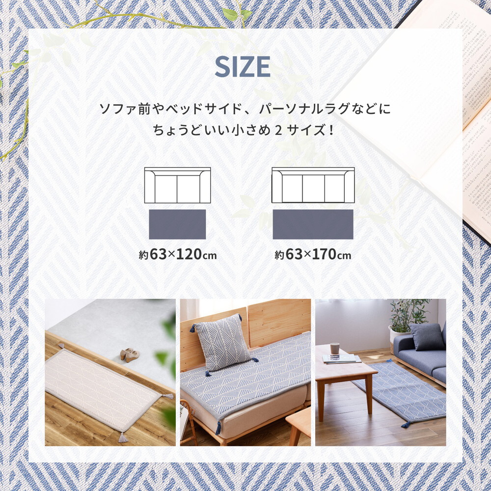 インド綿ラグ ク 約63×120cm ふっくら 厚手 防音 ボンディング マット インド綿100%のふっくら厚手ラグ 滑り止め ウレタン インテリア 敷物 ウレタンフォーム クッション性 吸湿 ホワイト ネイビー