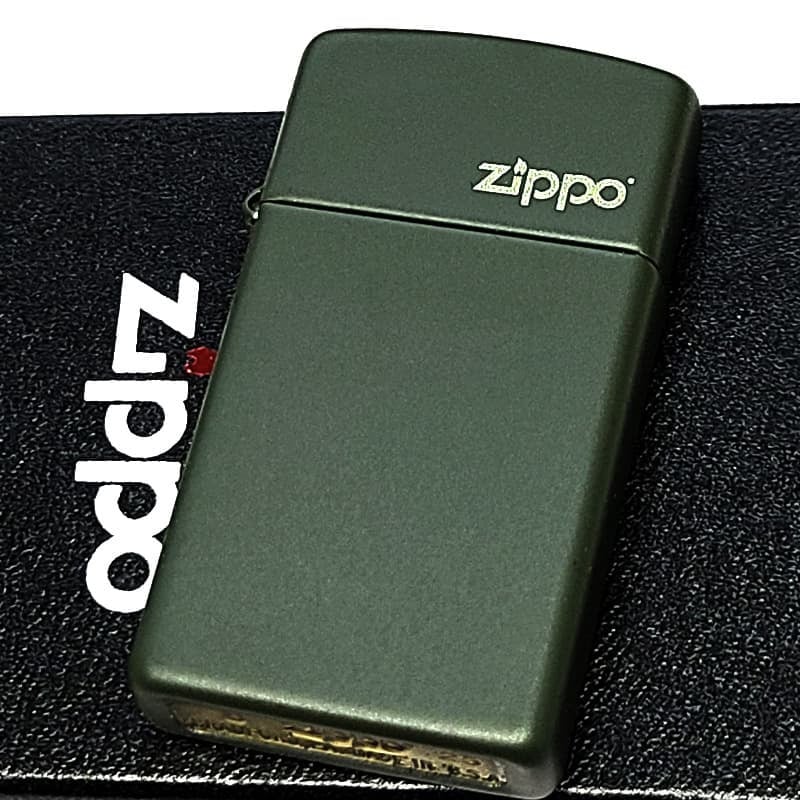 ZIPPO ライター スリム型 マットカーキ ジッポーロゴ グリーン おしゃれ 艶消し オリーブ ギフト シンプル 緑 レディース  可愛い プレゼント メンズ