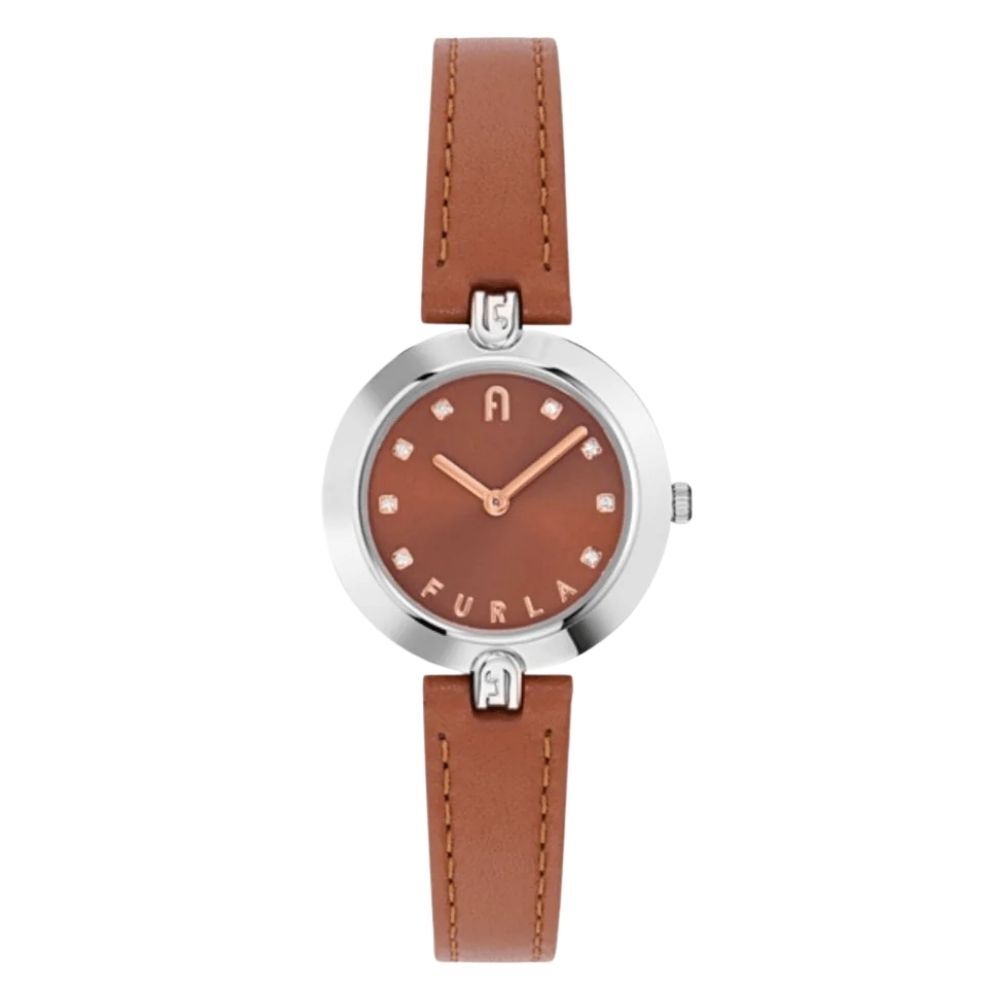 フルラ 腕時計 レディース フルラロゴリンクス 28mm ブラウン シルバー レザー クリスタル FURLA LOGO LINKS クオーツ 軽量 プレゼント ギフト 女性 妻 誕生日 記念日 成人 卒業 入学