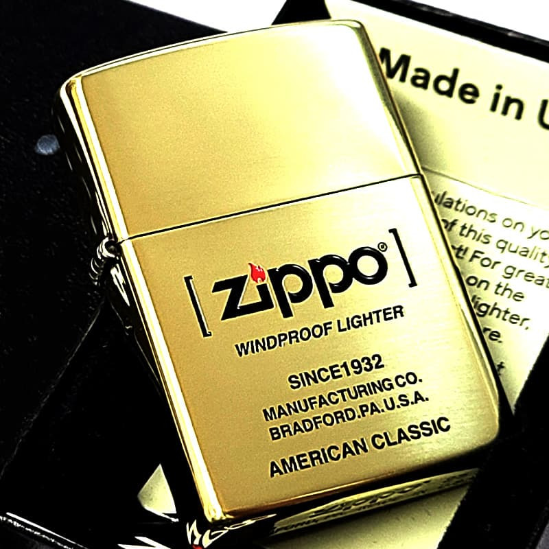 ZIPPO ライター ジッポ ロゴ 真鍮ミラー ブラス シンプル 彫刻 鏡面 American Classic Edition おしゃれ アンティークゴールド かっこいい 金 メンズ  ギフト プレゼント