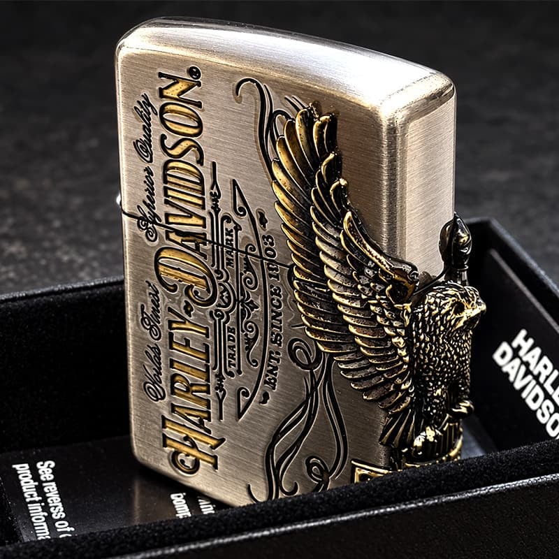 ジッポライター ハーレーダビッドソン ZIPPO かっこいい アンティーク シルバー＆ゴールド 金銀 古美仕上げ 3面メタル 鷲 日本国内限定モデル メンズ ギフト