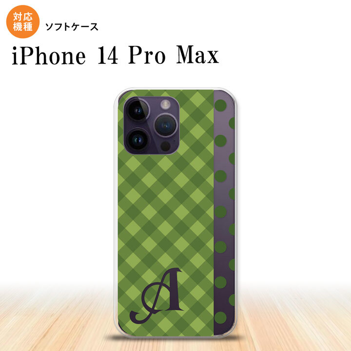 iPhone14 ProMax iPhone14 Pro Max スマホケース 背面ケースソフトケース チェック ドット 緑 +アルファベット 2022年 9月発売 nk-i14pm-tp1524i