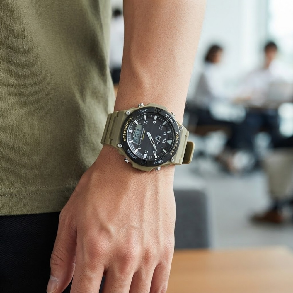 箱なし カシオ 腕時計 メンズ CASIO ソーラー タフソーラー アナデジ ベージュ ブラック 海外モデル 逆輸入 100m防水 ワールドタイム ストップウォッチ アラーム アウトドア スポーツ 誕生日 父の日 プレゼント ギフト 成人 卒業 入学