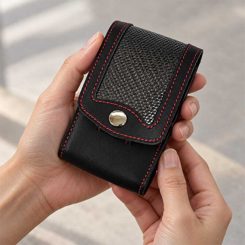 ZIPPOも収納可能 シガレットケース カーボン＆本革 レザー タバコケース ブラック ロングサイズ対応 ベルト装着可 日本製 おしゃれ たばこケース