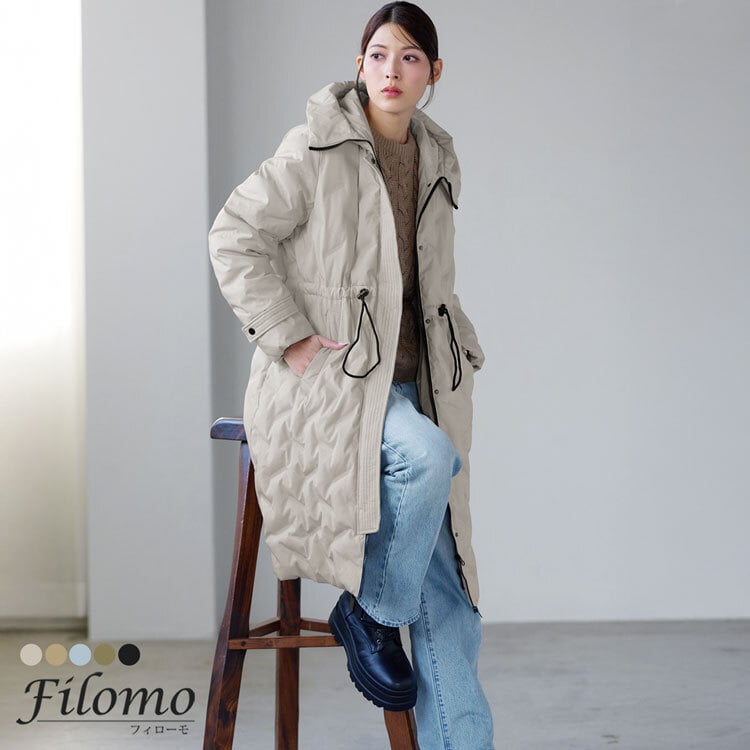 シームレス ダウンコート レディース フード付き テフロン 加工 ロング丈 Filomo ダウン 80% 撥水加工 ブラック ミセス 大人 保温 防風 防寒 暖かい 花粉対策 軽い 上着 デイリー 秋 冬 アウター ブランド ギフト プレゼント 5F (08000238r)