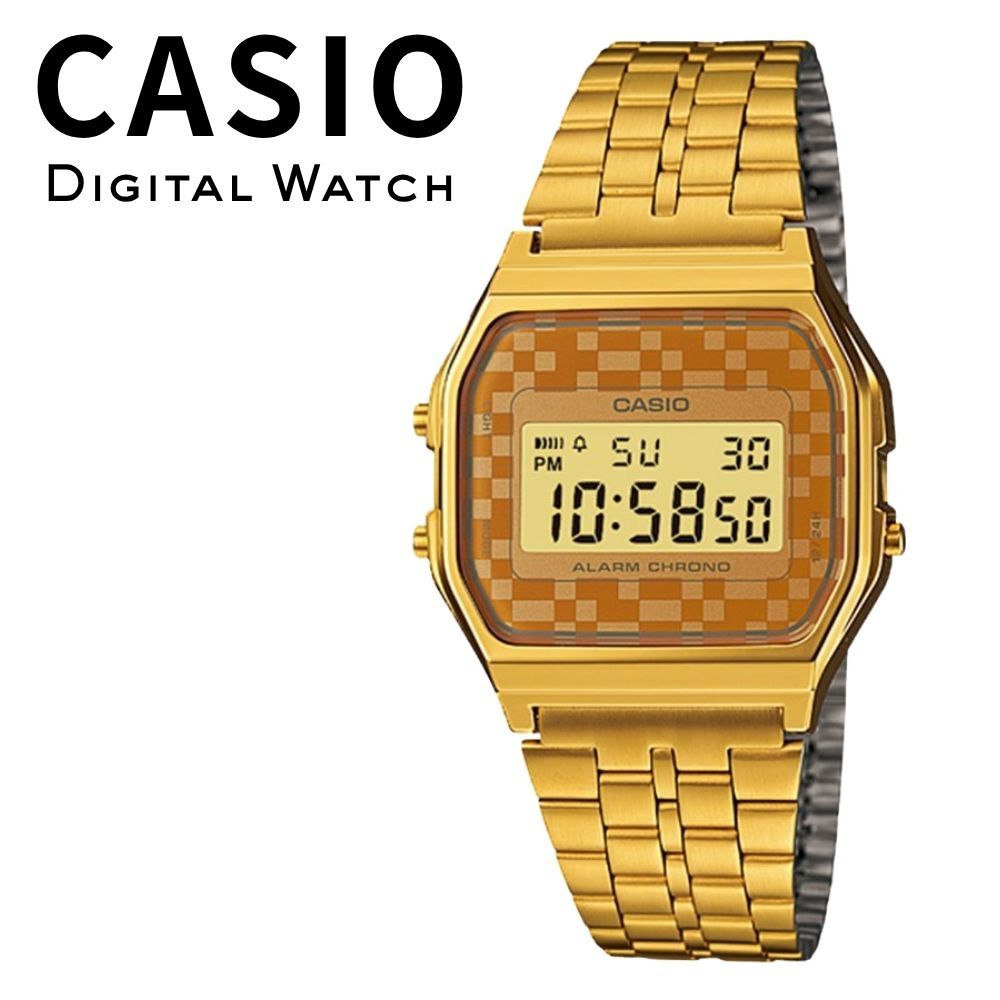 箱なし 希少デザイン カシオ 腕時計 メンズ レディース ゴールド チプカシ CASIO 海外モデル デジタル 市松模様 レトロ アラーム ストップウォッチ プレゼント ギフト 成人 卒業 入学