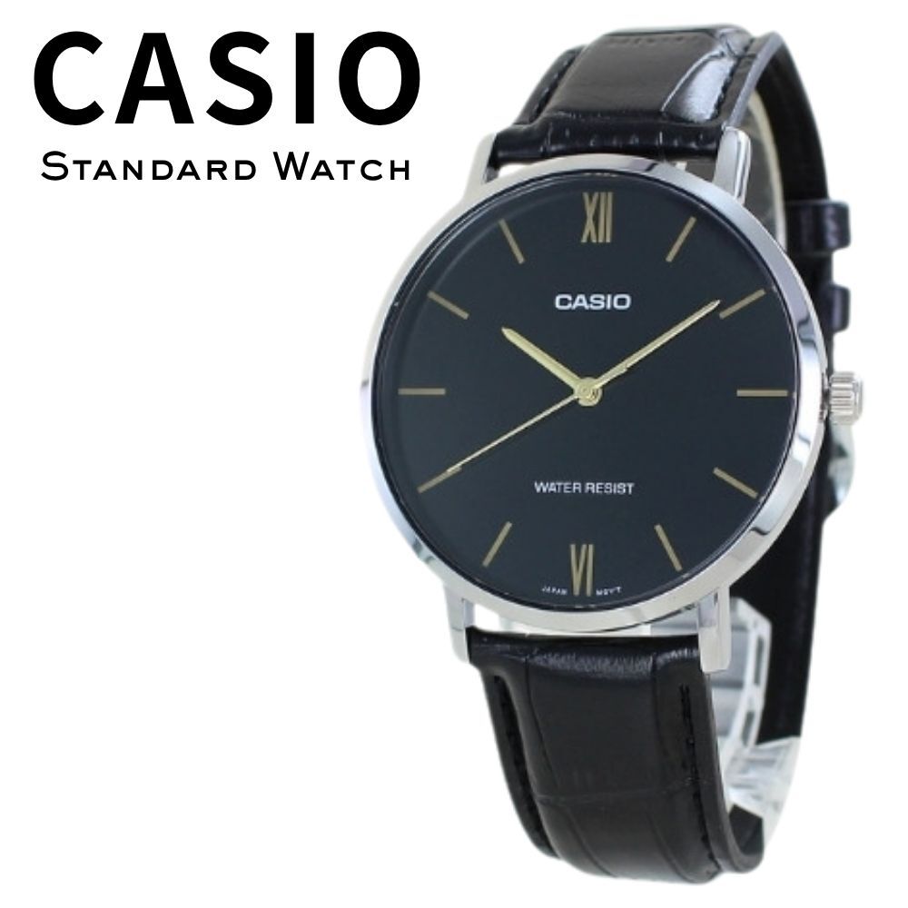 箱なし カシオ 腕時計 メンズ CASIO ブラック シルバー レザー 革ベルト 海外モデル 逆輸入 薄型 シンプル ビジネス 仕事 就職祝い 誕生日 父の日 プレゼント ギフト 成人 卒業 入学