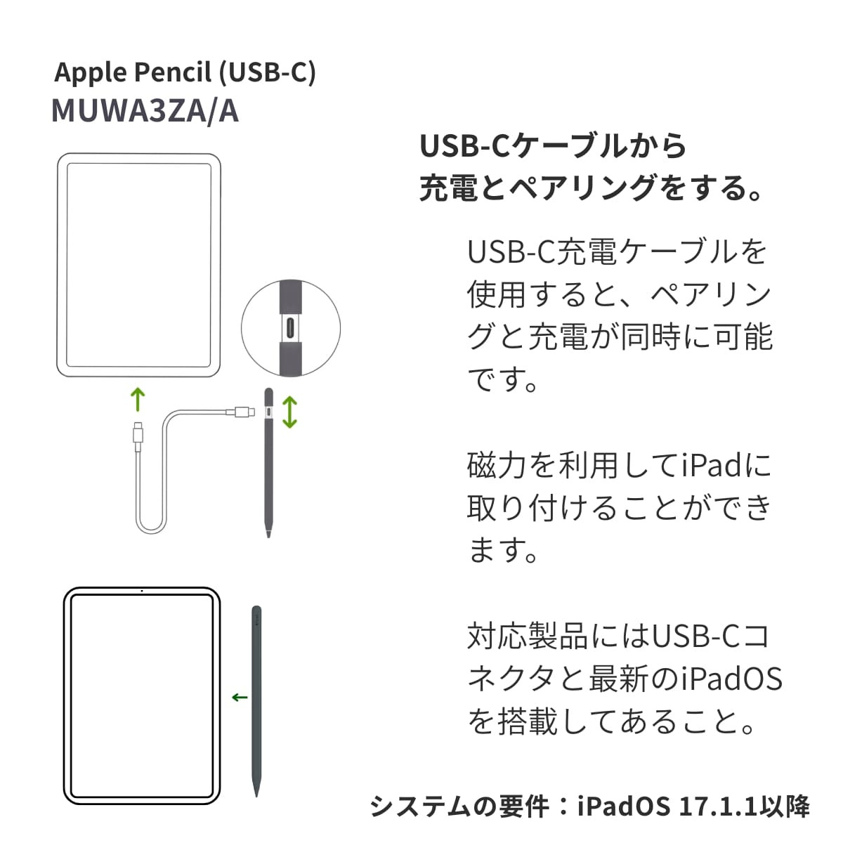 Apple Pencil 純正アップルペンシル applepencil (usb-C) iPad ペン