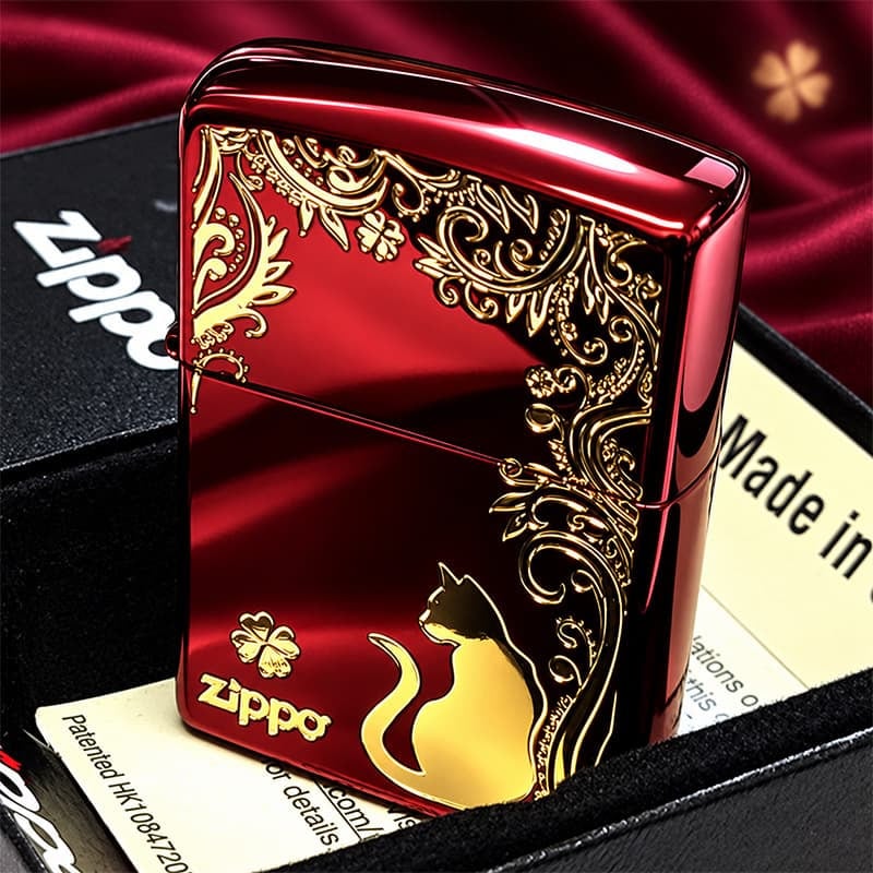 ZIPPO ライター ねこ キャット ジッポ 猫 クローバー ロゴ 四つ葉 かわいい おしゃれ ジッポー レッド 赤 ネコ 可愛い 女性 レディース メンズ ギフト プレゼント
