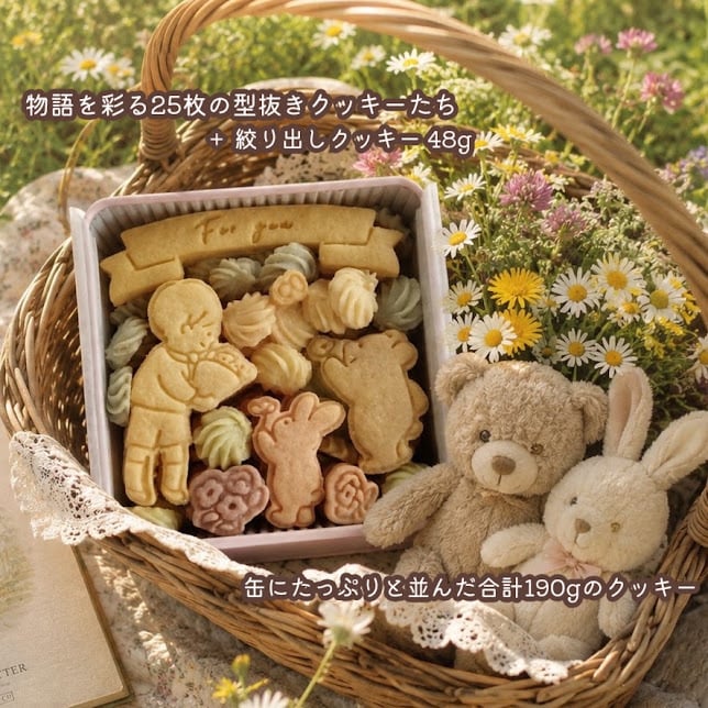 クッキー缶/きみと季節のとなりに「花束」(クッキー クッキー缶 メッセージ 洋菓子 お菓子 スイーツ 焼き菓子 誕生日 記念日 お祝い 内祝い 結婚 出産 送別 入学 卒業 バースデー プレゼント ギフト 贈り物 手土産 かわいい 可愛い おしゃれ 動物 バレンタイン ホワイトデー 門出 くま うさぎ 詰め合わせ 退職 引っ越し 母の日 友達 孫 子供 女性 彼女 妻 母 娘 甥っ子 姪っ子) 