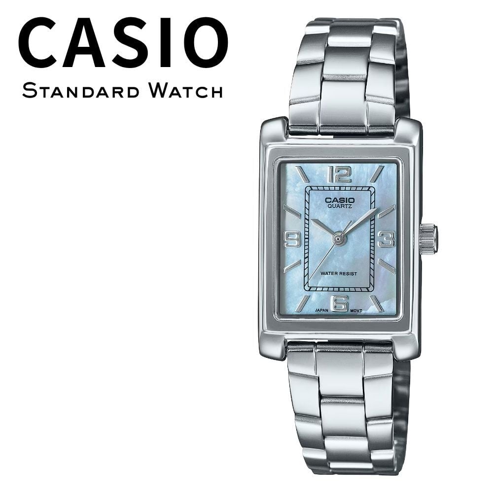 箱なし カシオ 腕時計 レディース CASIO ブルーシェル シェル文字盤 水色 アイスブルー シルバー スクエア 長方形 メタル 海外モデル 逆輸入 小さめ 上品 仕事 通勤 誕生日 就職祝い 母の日 プレゼント ギフト 成人 卒業 入学