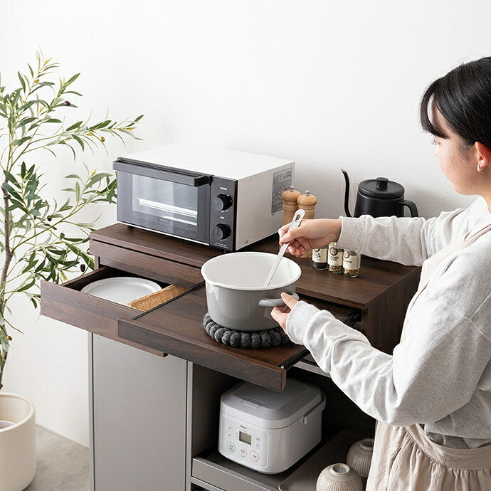 レンジ台 キッチン収納 レンジ下収納 スライドトレー レンジ下スライドテーブル 電子レンジ下ラック オーブン下 家電下 レンジの下収納 引き出し 2杯 80cm レンジラック キッチン 台所 板 スライド スリム：