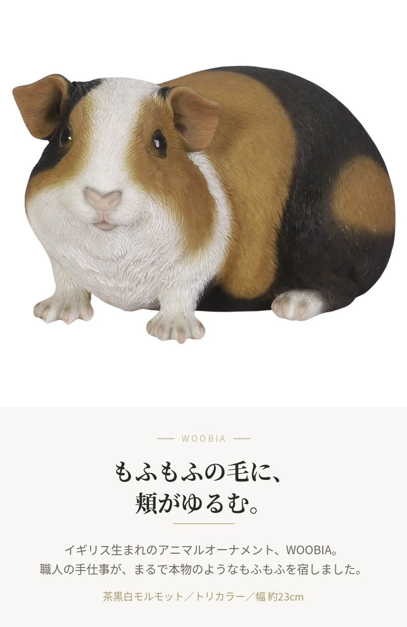 置物 モルモット 茶黒白モルモット 幅23cm woobia ウービア リアル かわいい おしゃれ 玄関 インテリア オブジェ ガーデン テンジクネズミ 動物 アニマル 癒し 棚 北欧 プレゼント ギフト 新築祝い 個性的