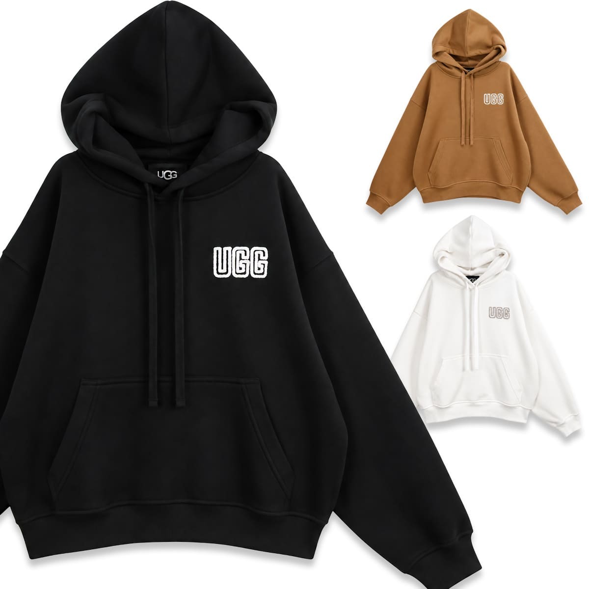 UGG アグ パーカー レディース 1171478 LOGO HOODIE ロゴ フーディー スウェット プルオーバー 長袖 オーバーサイズ ロゴアップリケ カンガルーポケット ブラック チェスナット ニンバス 黒 茶色 ホワイト XS S M