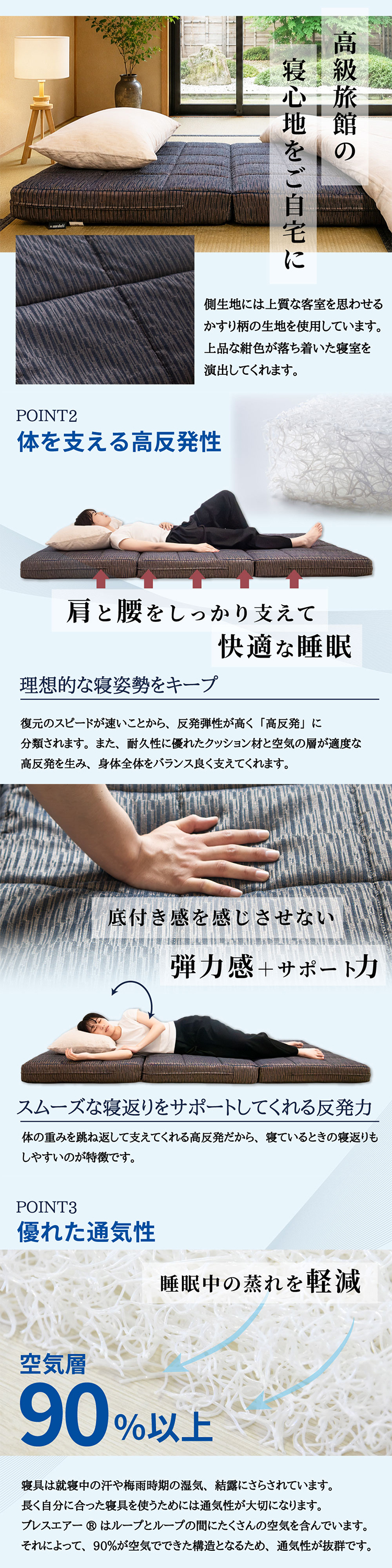 【レビュー特典付 枕カバー】丸八真綿 三つ折り 多重層 ホテル・旅館で大人気！ 羊毛 ブレスエアー 敷布団 シングル マット ベッド 敷き 日本製 夏  除湿 袋 腰 羊毛敷布団  旅館 愛用 厚い 厚手 おすすめ 人気  寝具 ふかふか 厚め 至福の眠り マルハチ 丸八布団 送料無料