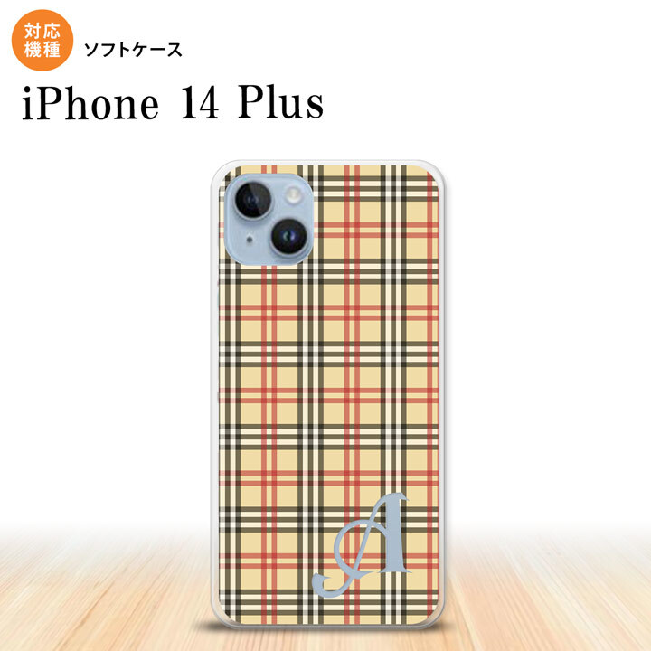 iPhone14 plsu iPhone14 plsu スマホケース 背面ケースソフトケース チェック B ベージュ 赤 +アルファベット 2022年 10月発売 nk-i14pl-tp446i