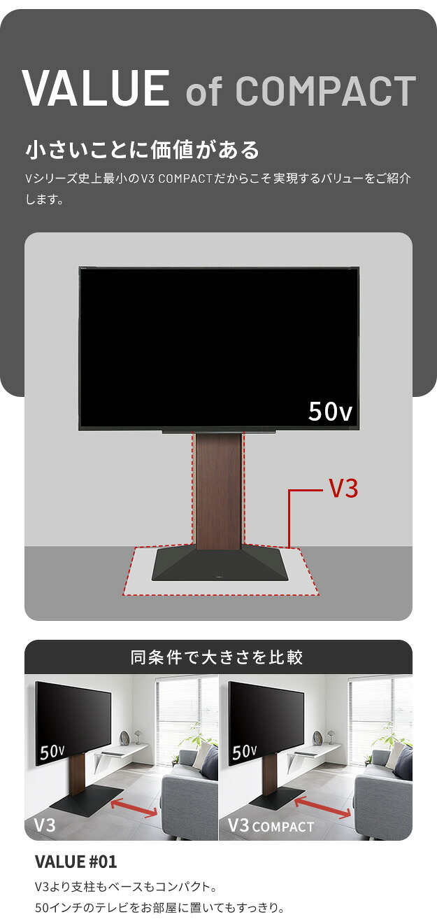 WALLインテリアテレビスタンドV3 COMPACT+棚板セット 24~55v対応 壁寄せテレビ台 TVスタンド 専用棚板 DVDレコーダー PS5 プレステ5 PS4 ミニ 小型 ホワイト 白 ブラック 黒 ウォールナット ブラウン ホワイトオーク