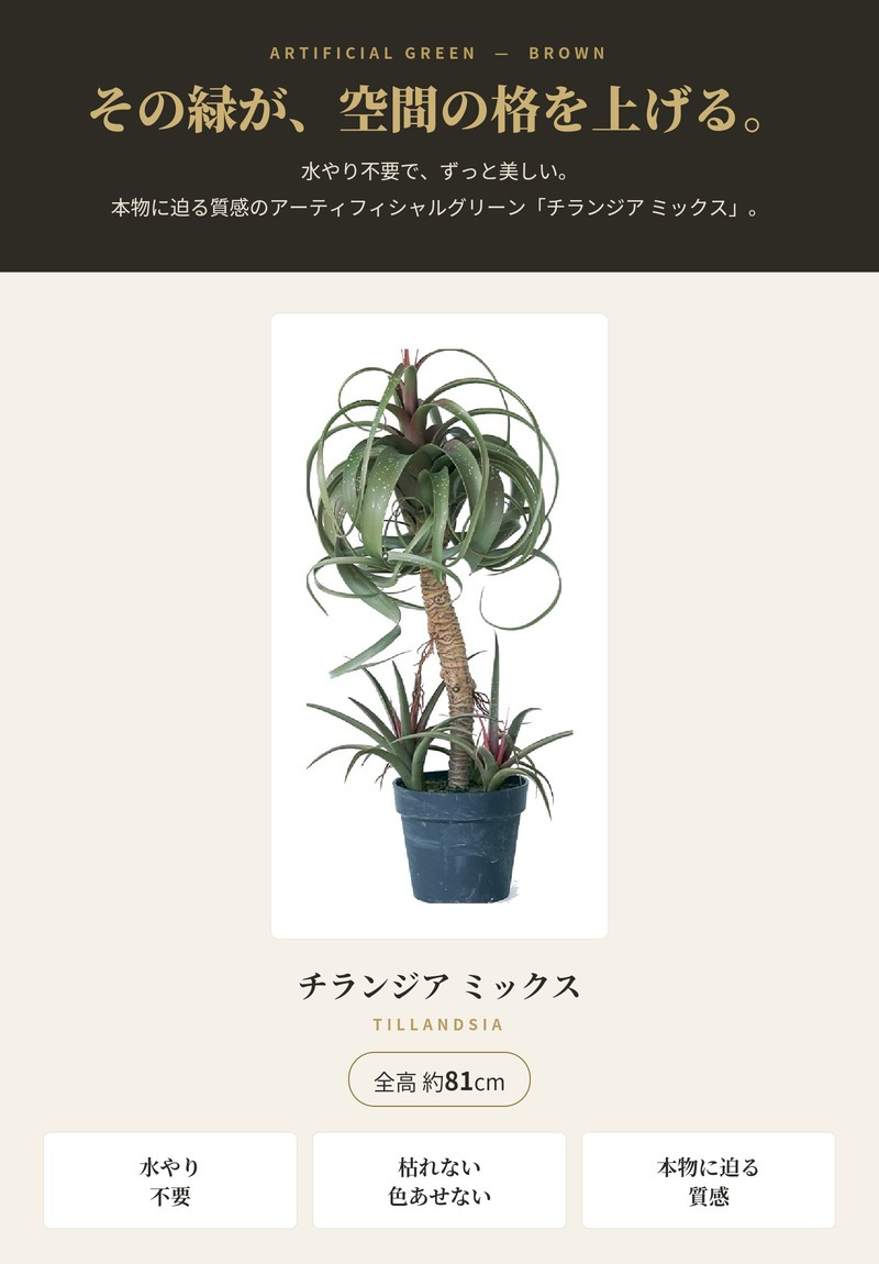 観葉植物 造花 チランジア ミックス BROWN 全高約81cm 中型 フェイクグリーン 本物そっくり おしゃれ インテリア 人工観葉植物 アーティフィシャルグリーン オフィス 店舗 ホテル 開店祝い 室内 エアプランツ フェイク