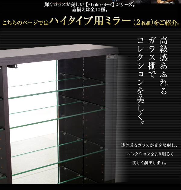 収納家具 ラック コレクション -Luke-ルーク 専用ミラー2枚セット ハイタイプ用/深型・浅型共通 CLR-485M--TU ホワイト 幅44×高80×厚0.3cm ホームテイスト コレクションケース ディスプレイケース ガラスケース ショーケース
