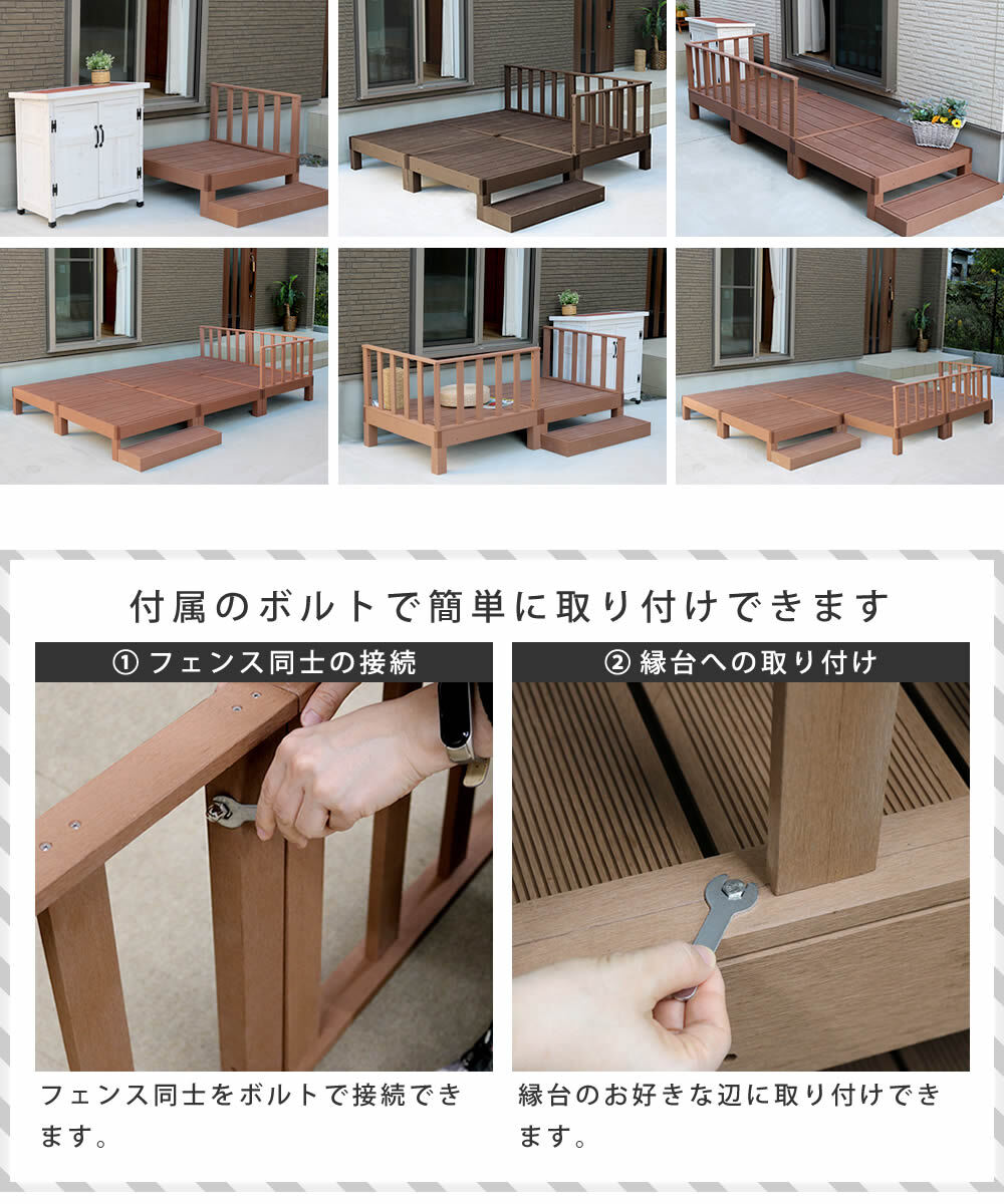 フェンス 人工木ウッドデッキ ecofeel エコフィール ストレートフェンス PWDE-ST 樹脂製 縁台 縁側 DIY キット ウッドテラス セット ウッドパネル 腐らない 屋外 新築 外構 ベランダ 本格的 おしゃれ 完成品 ライトブラウン