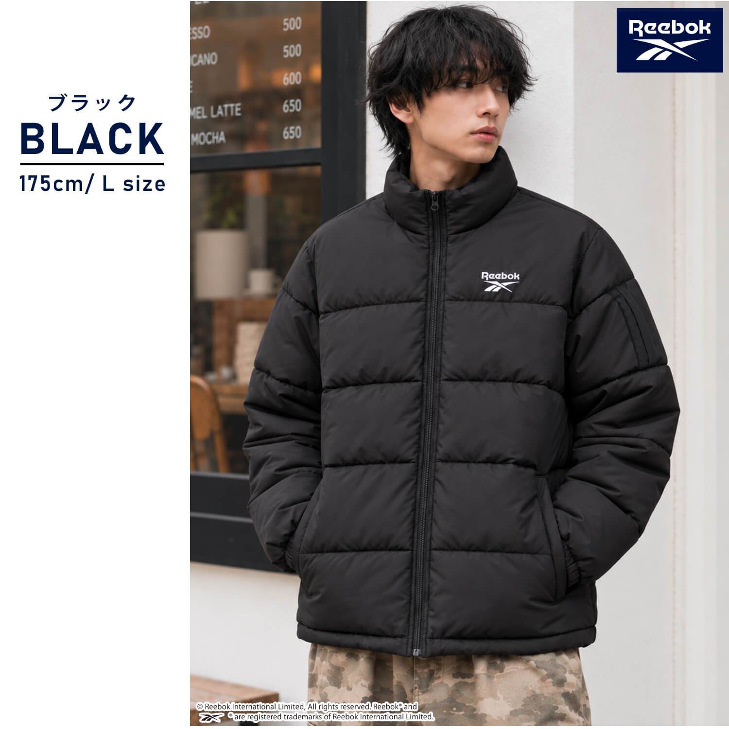 Reebok リーボック 中綿ジャケット メンズ 長袖 アウター スタンドカラー フルジップ  軽量 防寒 あたたかい ロゴ スポーツ ブランド 大きいサイズ ゆったり ユニセックス 大人 カジュアル アウター 春 秋 冬 M L LL 黒 別注 2026fw karlas