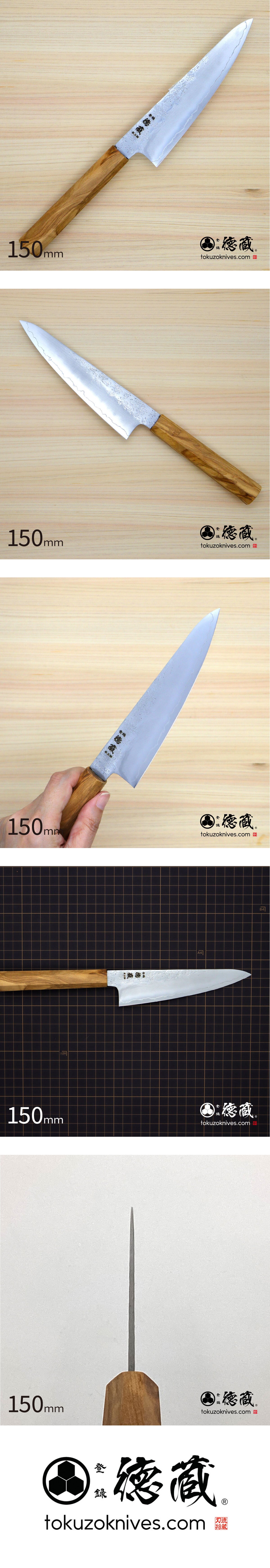 小三徳ステンレス包丁　150mm 銀三 梨地仕上げ オリーブ八角柄 日本製 徳蔵刃物 【TOKUZO KNIVES】 JAPAN Kitchen Knives 包丁 ほうちょう ホウチョウ 切れ味 家庭用 万能 両刃 お手入れ簡単 錆に強い プレゼント ギフト 贈り物 一生モノ ステンレス INOX・イノックス