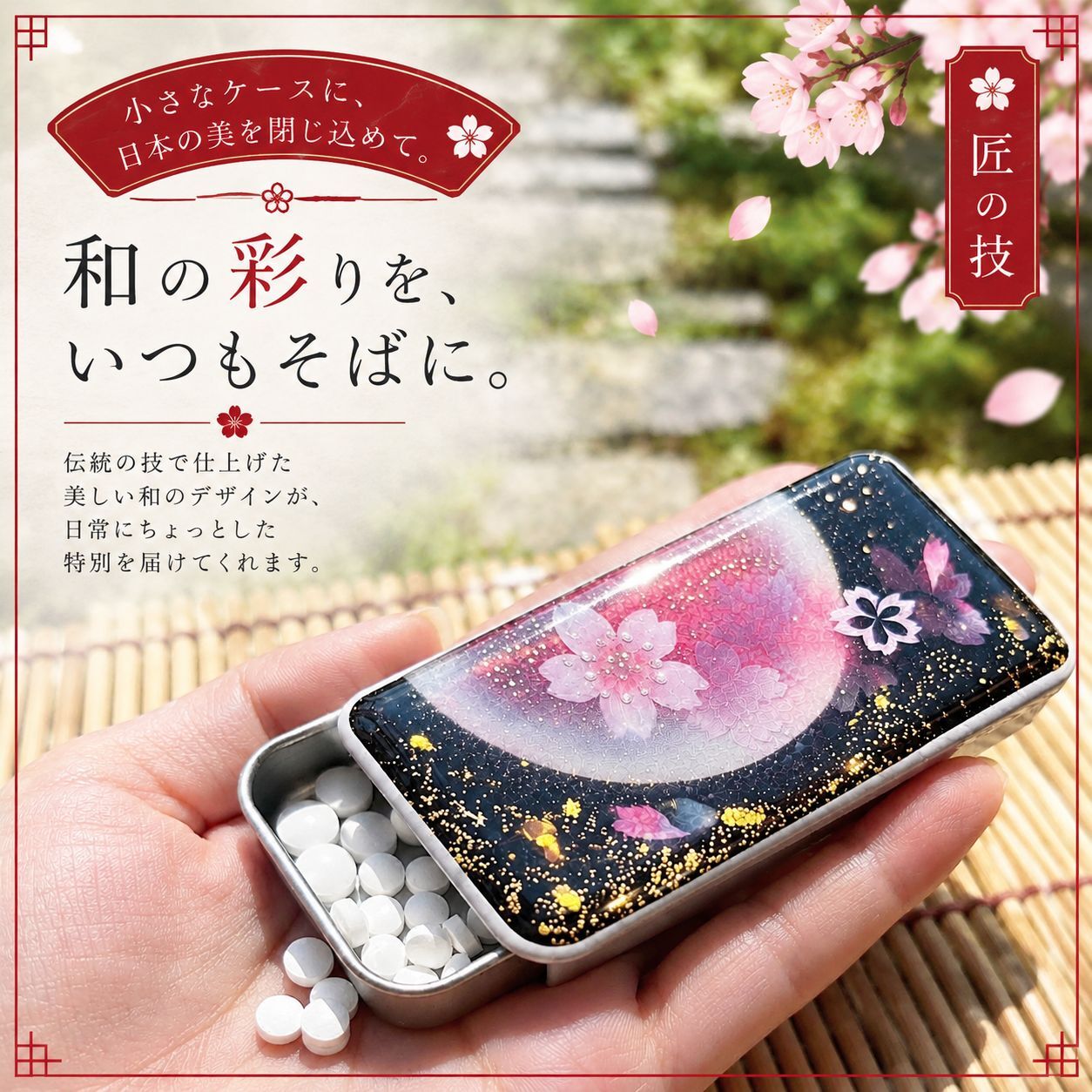 職人の手作り！和柄ペアFRISKケース「絵」フリスク タブレット ミント 名入れ 職人 手作り ハンドメイド 送料無料 伝統工芸 桜 和モダン 和柄 和風 和雑貨 ギフト プレゼント 贈り物