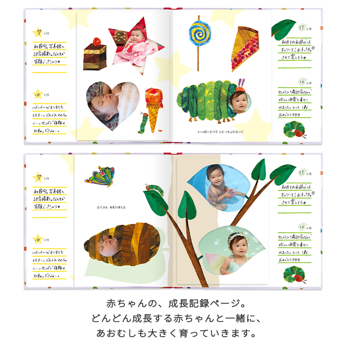 はらぺこあおむし アルバムしかけ絵本 「たんじょうものがたり」 | エコー写真 保存 エコーアルバム おたんじょうきろく 写真 赤ちゃん ベビー