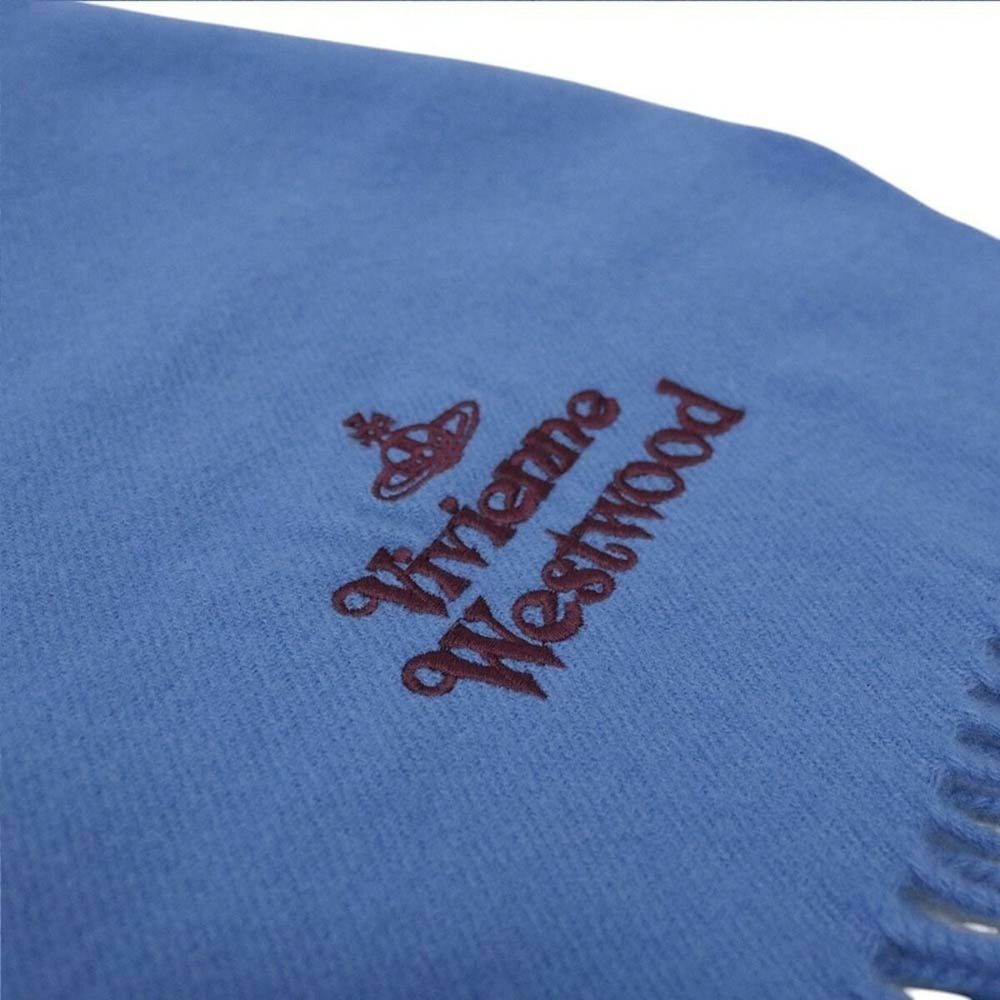 ヴィヴィアン ウエストウッド マフラー レディース メンズ ウール100％ ブルー 青 オーブ ロゴ刺繍 冬 誕生日 記念日 クリスマス プレゼント ギフト 母 父 彼氏 彼女 友達 Vivienne Westwood 成人 卒業 入学