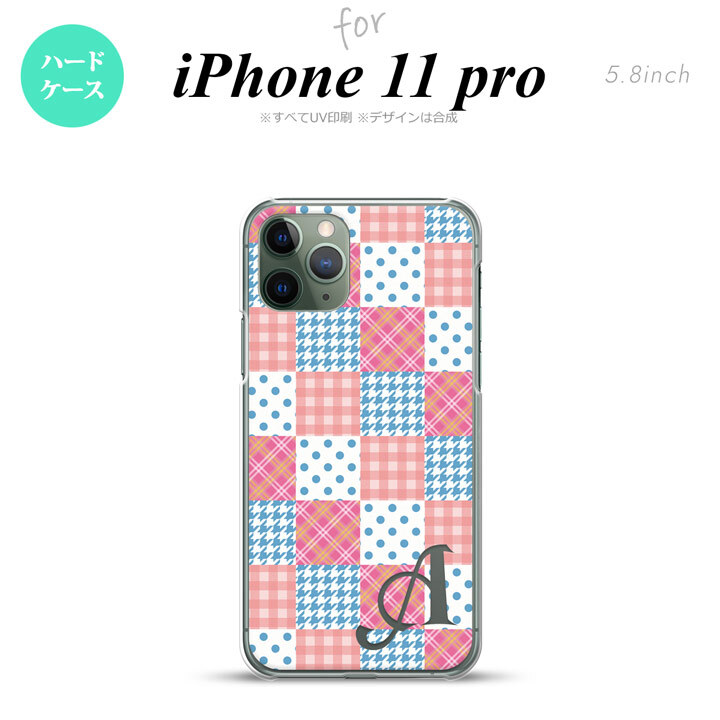 iPhone11Pro iPhone11 Pro スマホケース ハードケース パッチワーク ピンク 水色 +アルファベット メンズ レディース nk-i11p-1062i