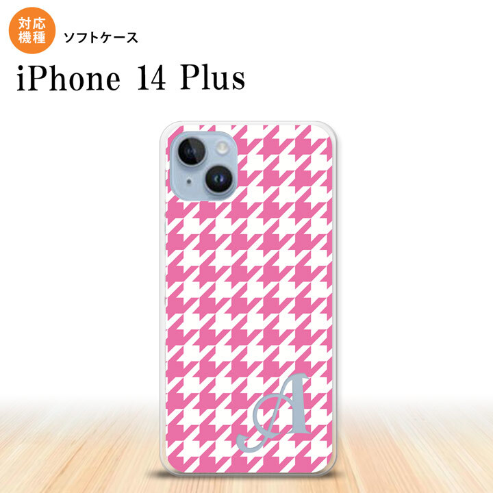 iPhone14 plsu iPhone14 plsu スマホケース 背面ケースソフトケース 千鳥 格子 大 ピンク 白 +アルファベット 2022年 10月発売 nk-i14pl-tp917i