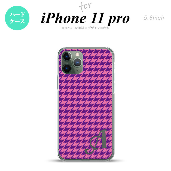 iPhone11Pro iPhone11 Pro スマホケース ハードケース 千鳥 格子 小 紫 +アルファベット メンズ レディース nk-i11p-907i