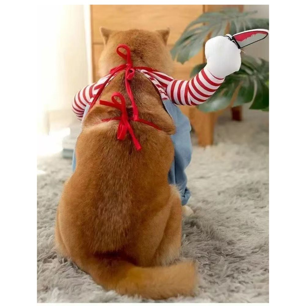 犬服 ハロウィン コスプレ 犬用 コスチューム ホラー チャッキー風 仮装 衣装 ナイフ付き かわいい おもしろ ペット服 小型犬 中型犬 柴犬 トイプードル ビションフリーゼ 写真撮影 SNS映え パーティー XS S M L XL
