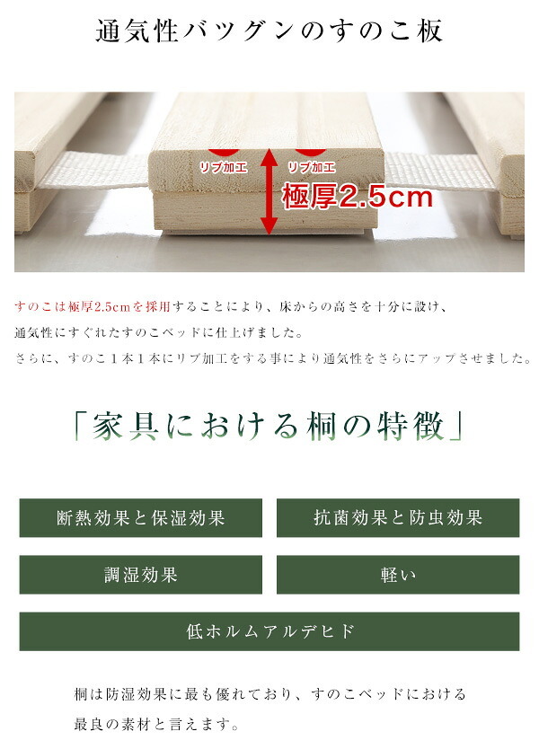 ベッド 寝具 すのこ ロール式 桐仕様 セミダブル Schlaf-シュラフ- 桐 湿気 スノコマット 折りたたみ