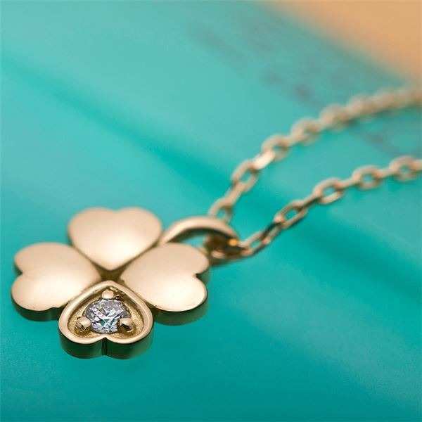 ダイヤモンド ネックレス K18 イエローゴールド 一粒 ダイヤ 0.014ct 四葉 クローバー モチーフ ペンダント レディース アクセサリー 華奢 シンプル 18金 鑑別カード付き ギフト プレゼント