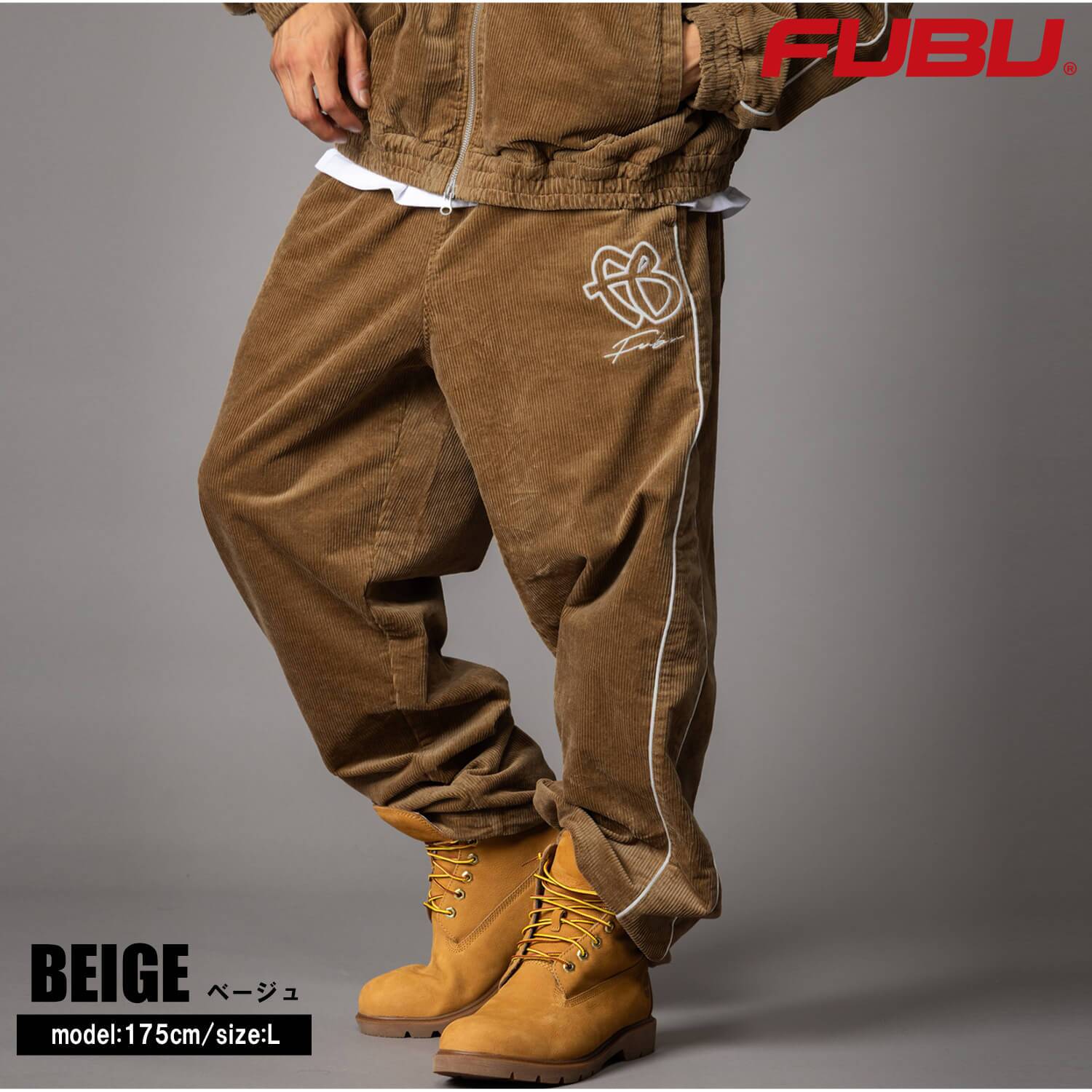  FUBU フブ トラックパンツ メンズ コーデュロイ ワイドパンツ ボトムス ブランド ロゴ ストリート ヒップホップ ダンス オーバーサイズ ビッグシルエット 秋冬 M L XL XXL 大きいサイズ 黒 fam-62502 レディース 2026FW karlas