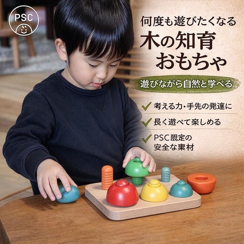 [日本製安心おもちゃ]●きのこのこのこ (日本グッド・トイ受賞 木のおもちゃ) [送料無料][0才～100才 バリアフリー 知育玩具 積み木 6ヶ月 8ヶ月 10ヶ月 1歳 2歳 3歳 4歳 5歳 6歳 7歳 8歳 誕生日ギフト～出産祝い 男の子 女の子 赤ちゃん おもちゃ 日本製 親子 木育 家族]