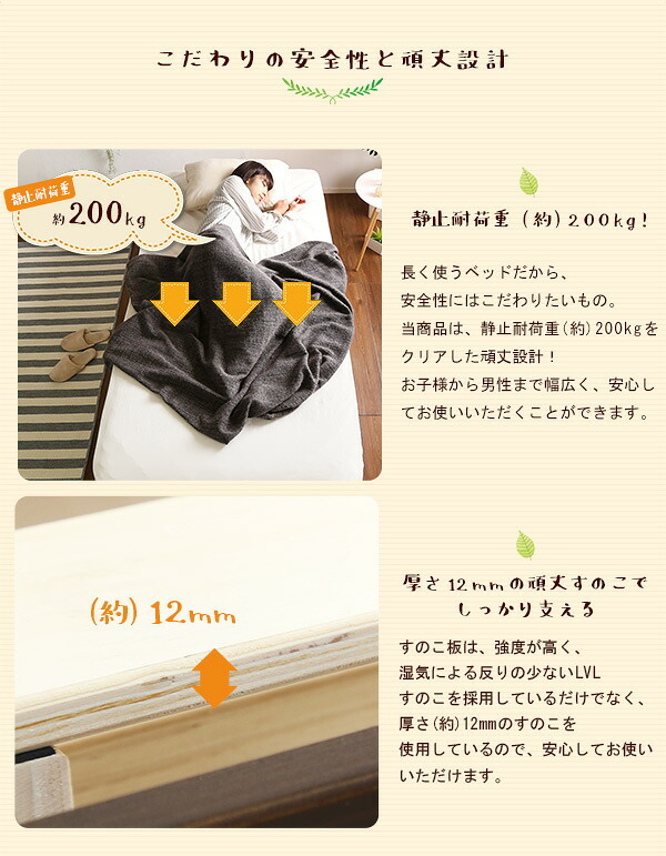 ベッド 寝具 簡易宮セット パイン材高さ3段階調整脚付きすのこ シングル Lilitta-リリッタ-