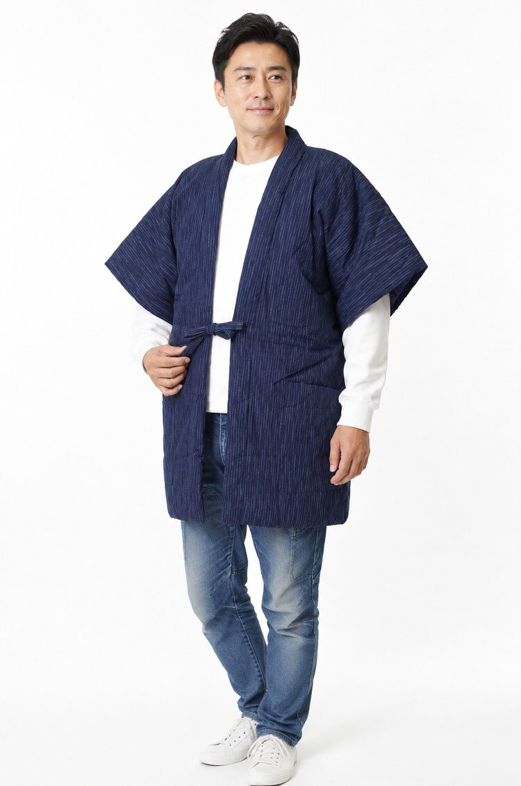 綿入り はんてん 日本製 半天 どてら メンズ やっこ 板締め 7340 MI-03 冬 丹前 はんてん 還暦 ちゃんちゃんこ ハンテン 部屋着 ルームウエア