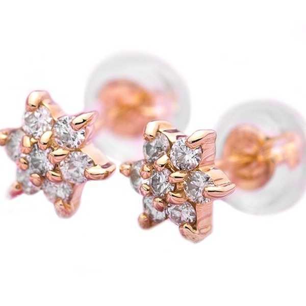 ダイヤモンド ピアス K18 イエローゴールド 0.2ct 花 フラワーモチーフ スタッドピアス 18金 ダイヤ 鑑別カード付 レディース プレゼント ギフト
