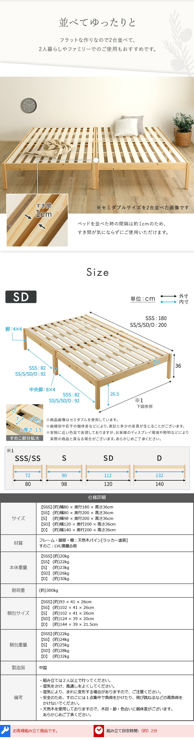 ベッド 寝具 2分で完成！組立簡単 ハイタイプ【Trans-トランズ-】(セミダブル)