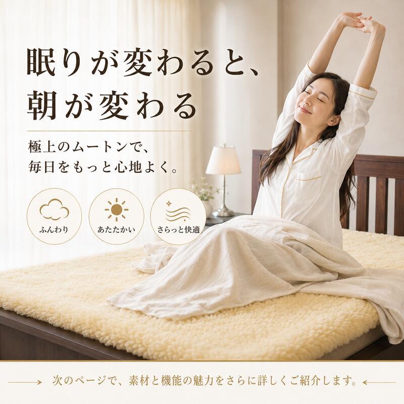 ベッド 寝具 ムートンシーツ 日本製 シングル 100×200cm スプリングラム 毛長35mm 極厚 ムートン 敷きパッド 羊毛100％ 高級 天然羊毛 体圧分散 吸湿 放湿 あったか 冬用 夏も快適 防寒 パッド 国産 快眠 ふわふわ 高密度