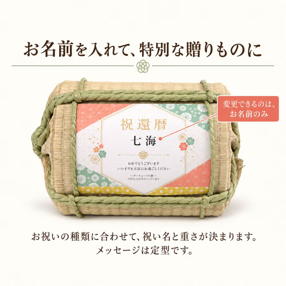 長寿祝い俵米「小紋（こもん）」還暦・古希・喜寿・傘寿・米寿・卒寿