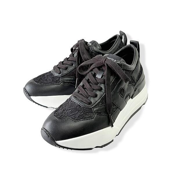 ルコライン スニーカー ルコライン 靴 RUCO LINE RUCO-021BK PIZZO CALF PU レース生地 合皮 ブラック 黒 Rマーク 新ソールタイプ ローカット ファスナー無し