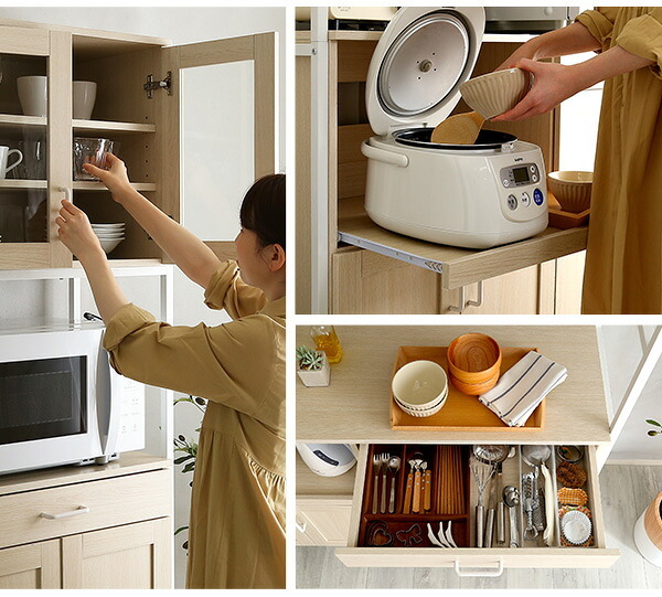 食器棚 キッチン収納 さわやかなオシャレワイド Frais-フレ- FRA-18120--WOK ホワイトオーク W122.6&times;D40&times;H183 cm ホームテイスト キッチンボード ホワイト 幅120 高さ180 おしゃれ 新生活