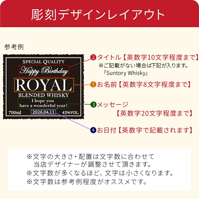 ローヤル 700ml 名入れ  サントリー ロイヤル 43度 お酒ボトル 名前入り プレゼント ギフト 面白い センス 定年退職 還暦祝い 退職祝い 男性 女性 お祝い 古希 喜寿 傘寿 米寿 卒寿 白寿 百寿 敬老の日