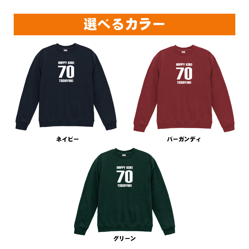 古希祝い 名入れ無料トレーナー 男性 女性 共通 【HAPPY KOKI】プレゼント スウェット 古希 お祝い 70歳の誕生日 