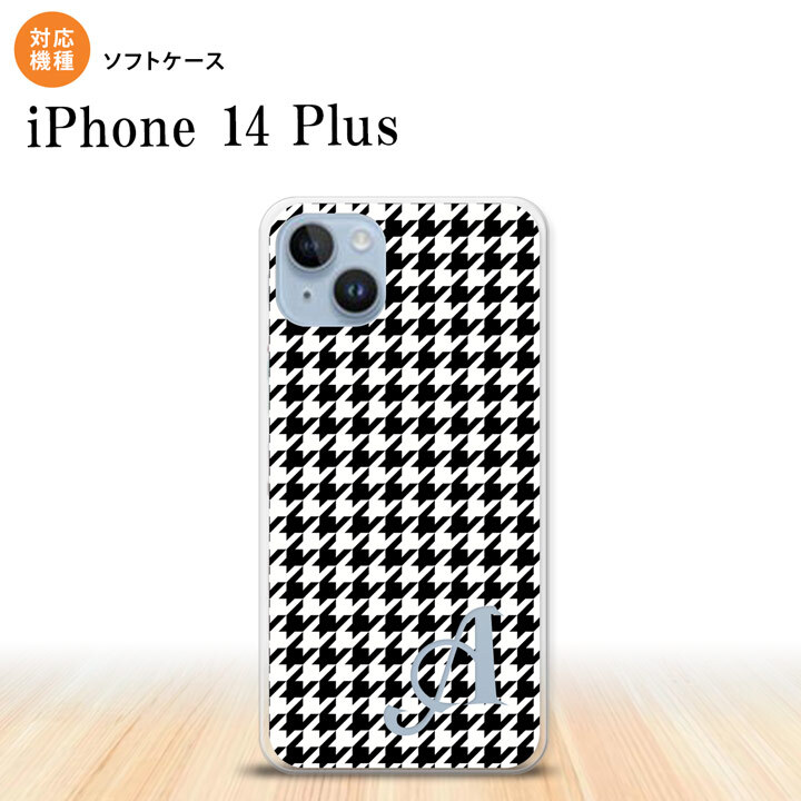iPhone14 plsu iPhone14 plsu スマホケース 背面ケースソフトケース 千鳥 格子 小 黒 白 +アルファベット 2022年 10月発売 nk-i14pl-tp913i